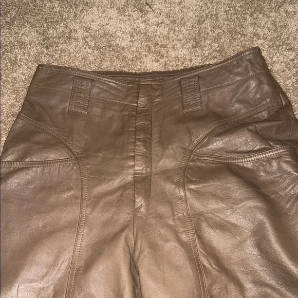 Women's Brown Vintage Straight Leg Leather Pants - size 10. B8 - Picture 3 of 6